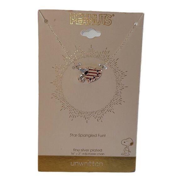 Unwritten Peanuts Silver Plated Snoopy Americana Heart Pendant Necklace New - Picture 3 of 4